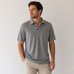 VINCE Polo Shirt Micro Stripe Pima Cotton Mens L Grey Minimalist Luxury